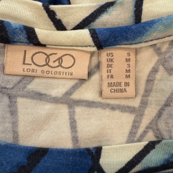 LOGO Lori Goldstein Mixed Print Blue Women Short Sleeve Top Size S - Picture 6 of 8